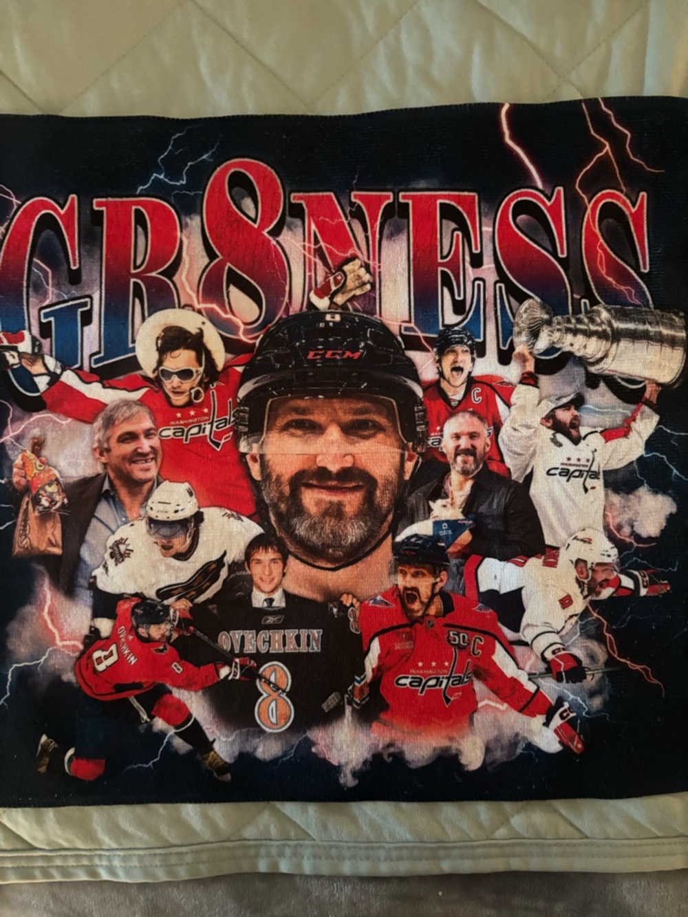 Alex Ovechkin Graphic Hockey Towel— Red, Black, White. Special edition capitals